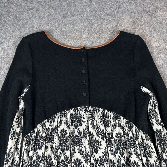 THML Dress Womens Small Mixed Media Black Long Sleeve A Line Casual - Picture 6 of 8